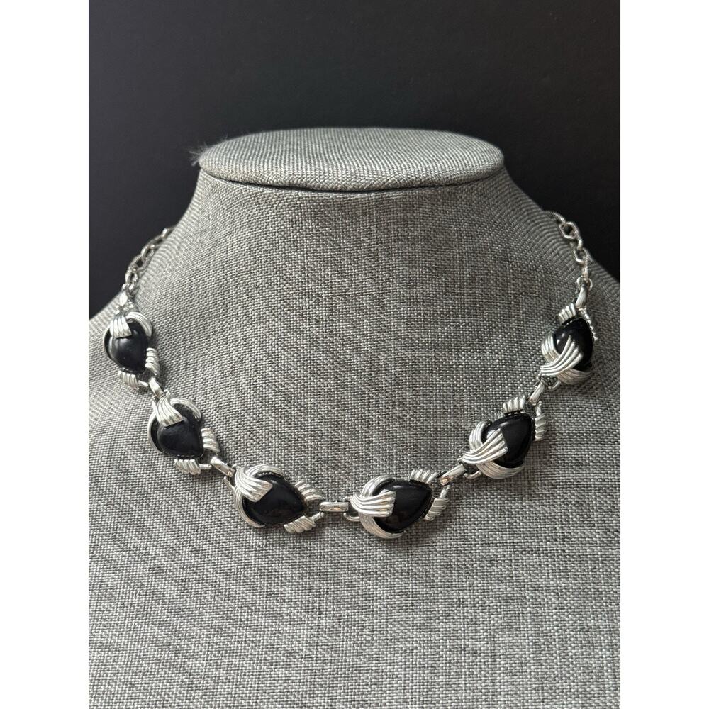 Emmons Lucite Statement Necklace Black Silvertone Choker Cocktail Signed Artsy